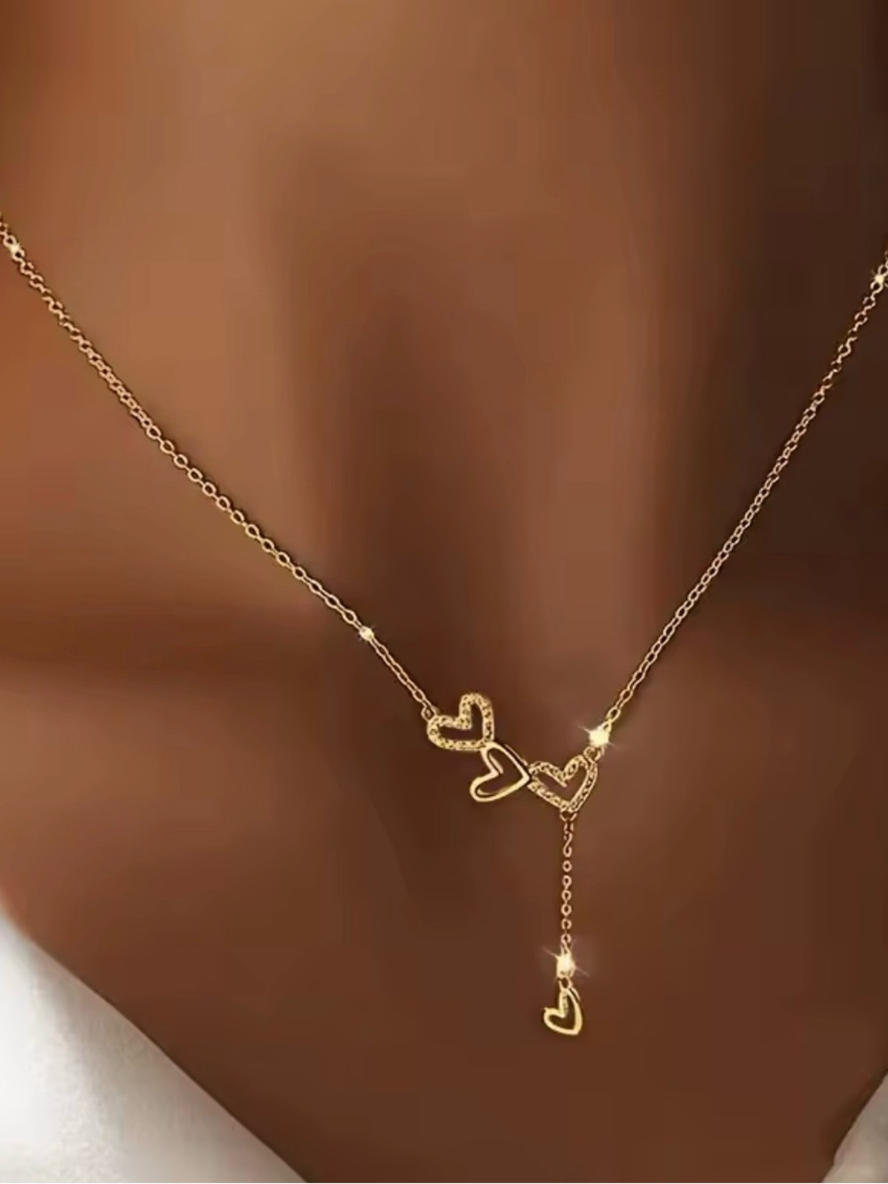 Gold Heart Link Lariat Necklace - Women Jewelry